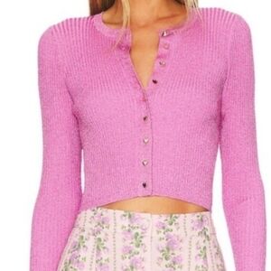 Love Shack Fancy Hill Cardigan Ribbed Metallic Orchid Heart Buttons